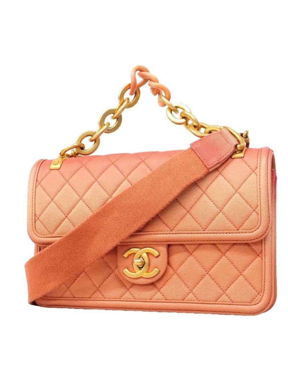Chanel Shoulder Bag Quilted Caviar Leather Pink Gold